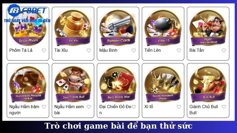 Trò chơi game bài để bạn thử sức
