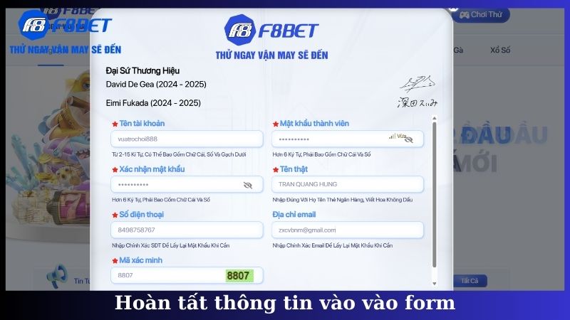 Hoàn tất thông tin vào vào form