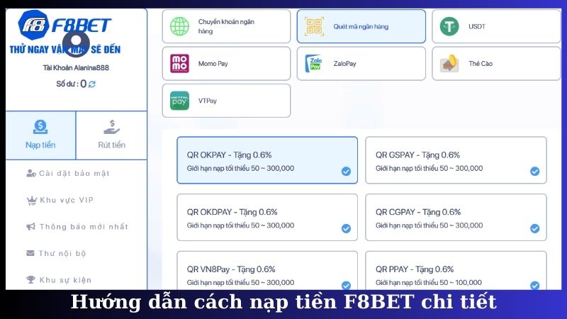 Hướng dẫn cách nạp tiền F8BET chi tiết