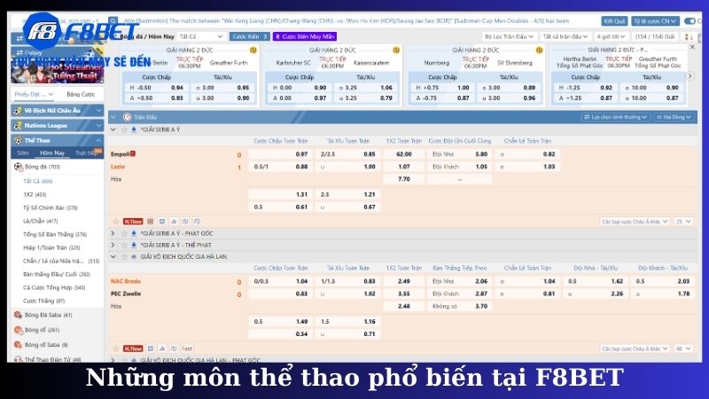 Những môn thể thao phổ biến tại F8BET