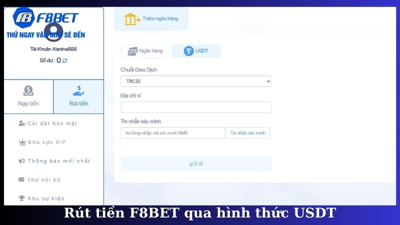 Rút tiền F8BET qua hình thức USDT