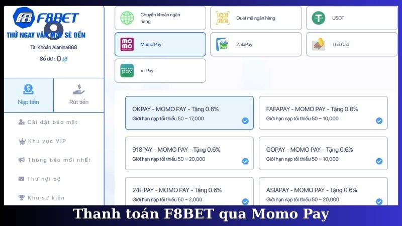 Thanh toán F8BET qua Momo Pay